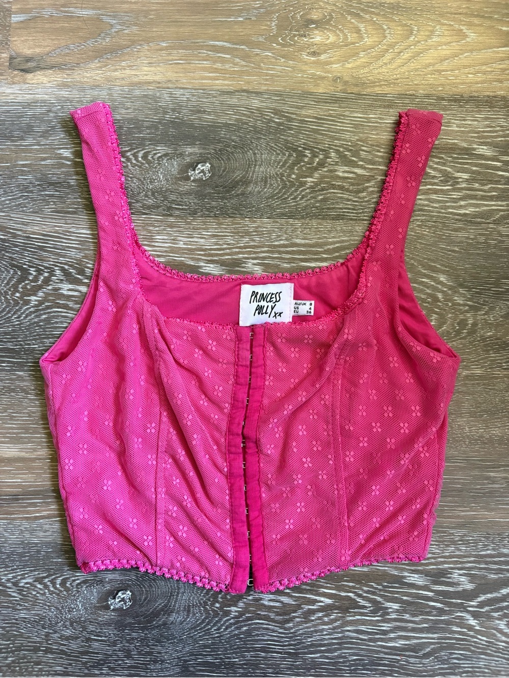 Princess Polly Hot Pink Eyelet Hook-Front Crop Tank